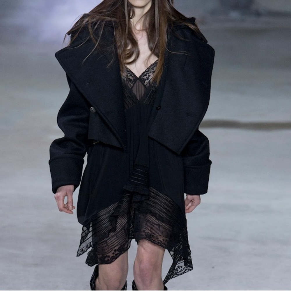 Saint Laurent Black Silk Lace Layer Dress